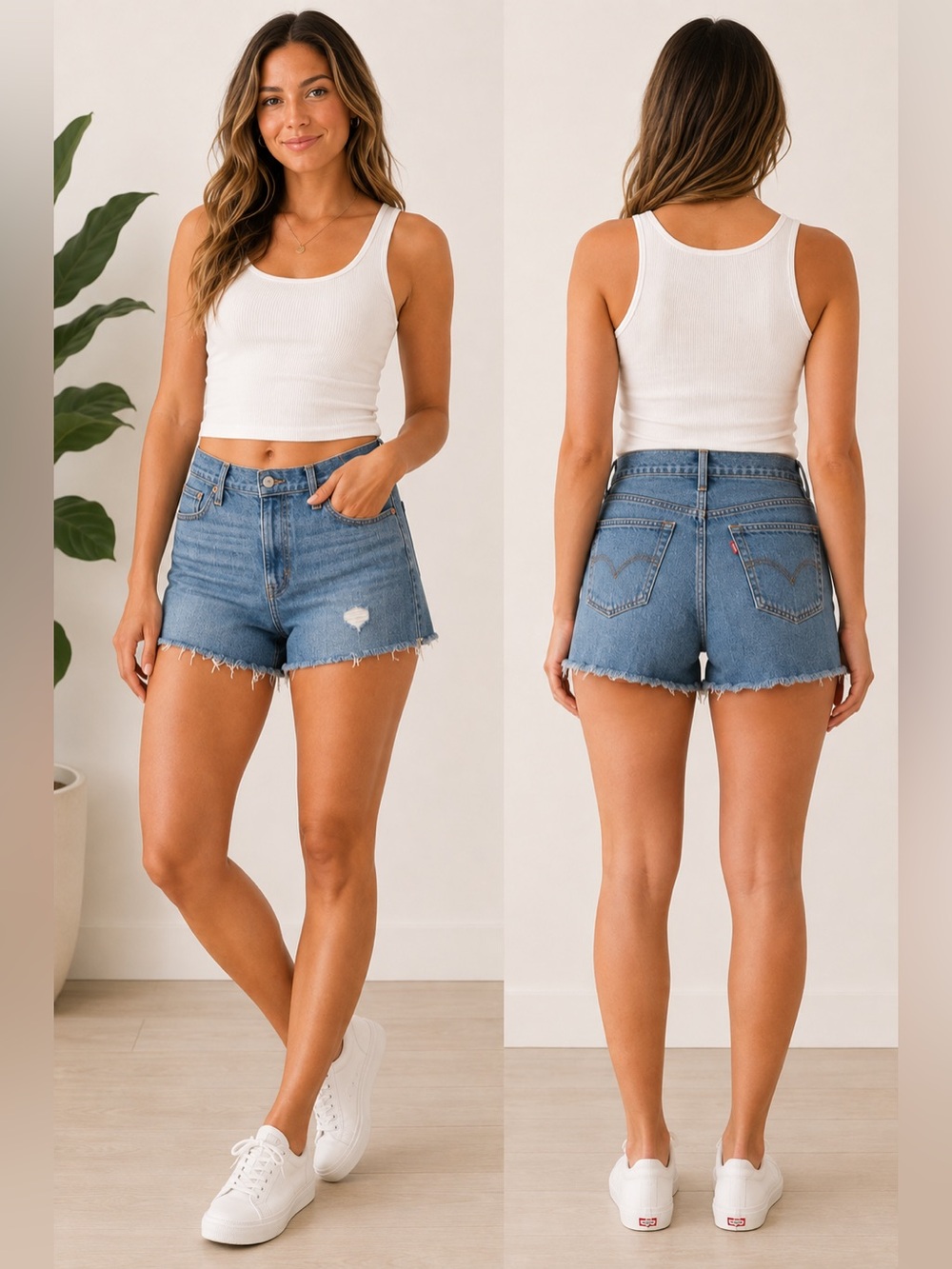 Levis High Rise Shorts Womens Size 34 Blue Raw Hem Hypersoft Casual NEW